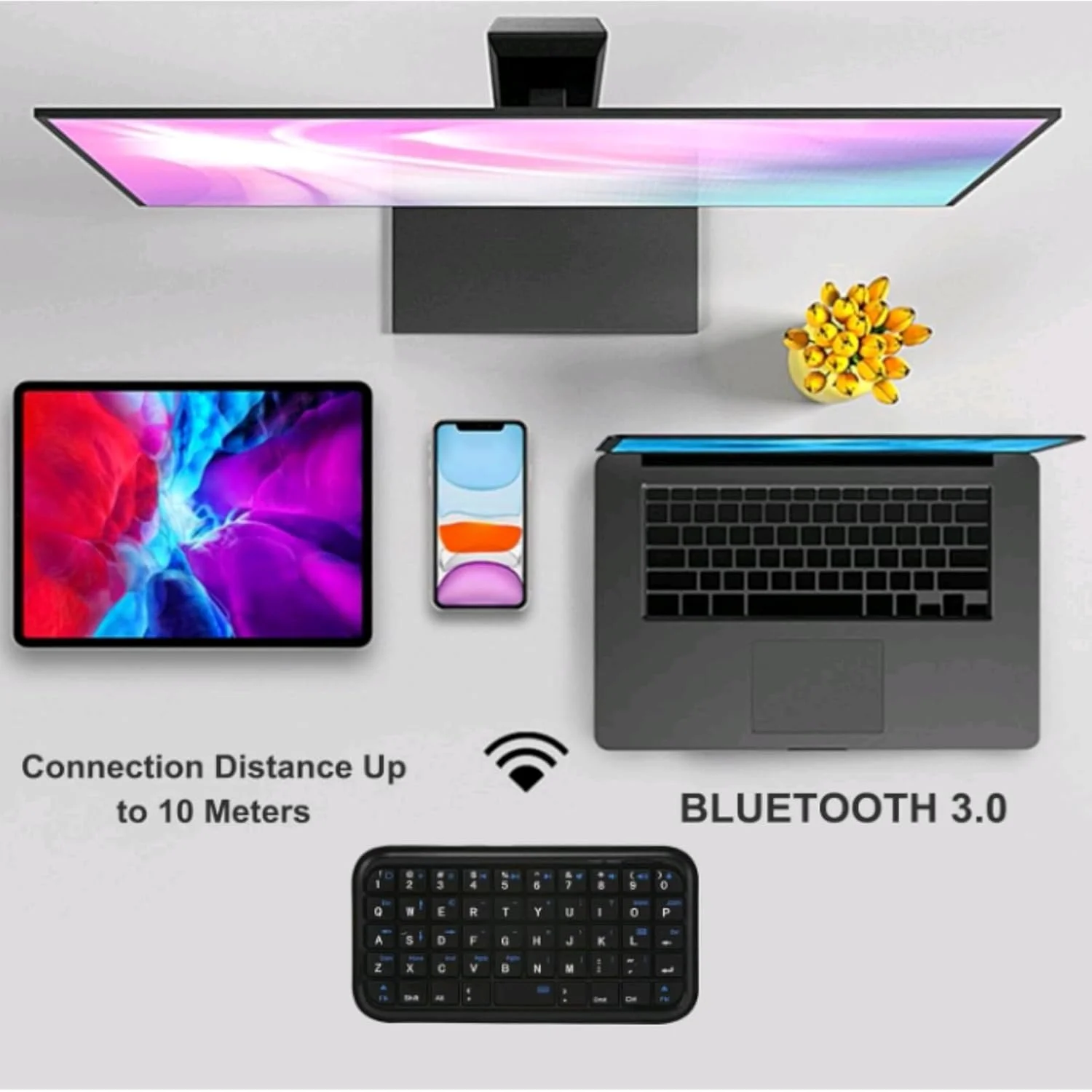 Compact Wireless Bluetooth Keyboard: Rechargeable Mini Slim Travel Keypad with 49 Keys