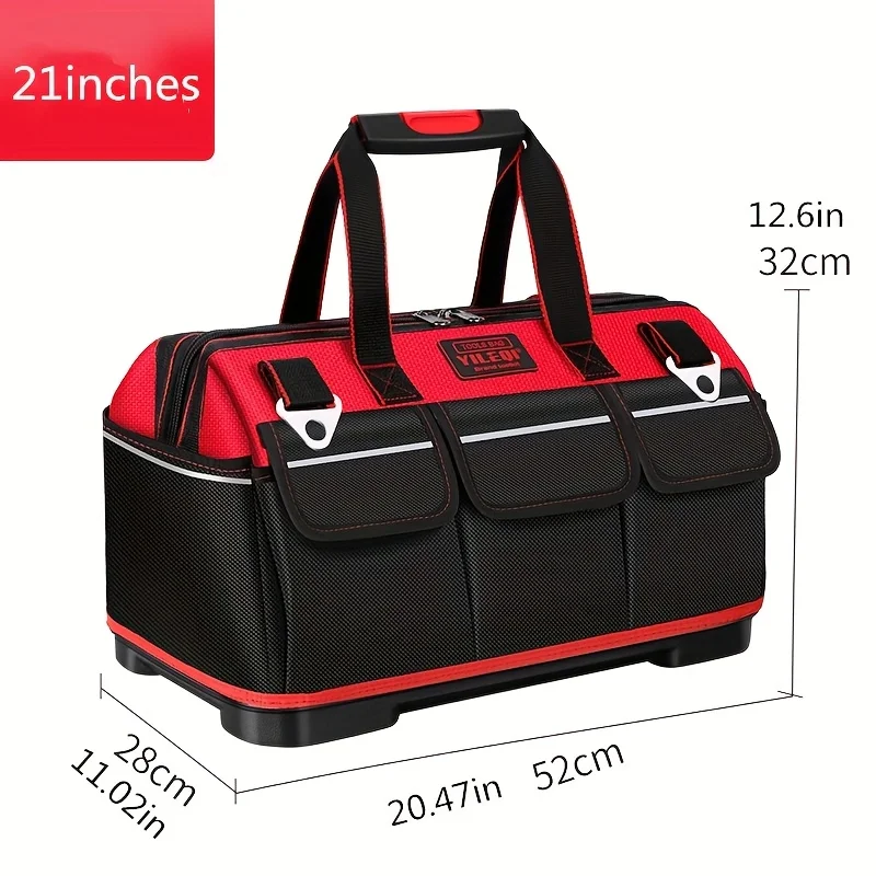 원피스 레드 17인치 19인치 21인치 전기 기술자용 공구 가방, 대형 포켓 캔버스 휴대용 옥스포드 천 수리 공구 상자, 매우 두꺼운 대용량 공구 가방, 전기 기술자, 주택 개조, 낚시 및 다양한 수리 작업에