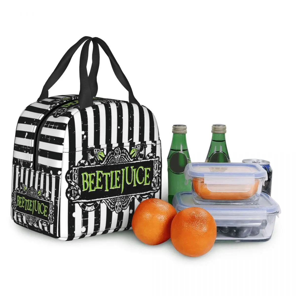 Tim Burton Horror Movie Beetlejuice Resuable Lunch Box for Women Kids School Waterproof Cooler Thermal Food Insulated Lunch Bag