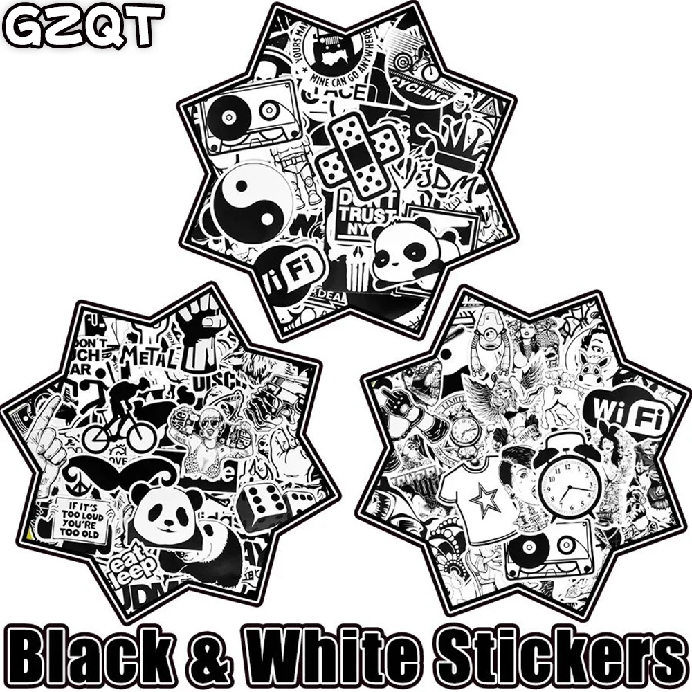 100 PCS Black and White Stickers Toys for Kids Graffiti Anime Funny Brand JDM Sticker to DIY Skateboard Laptop Suitcase Guitar