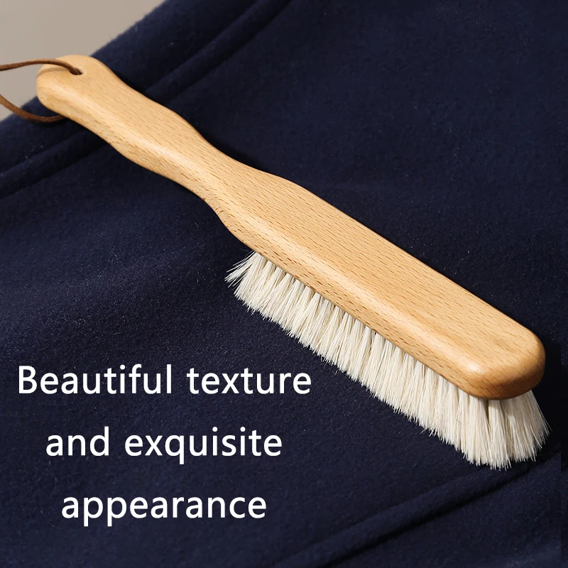 Wave Handle Beech Wood Clothes Brush White Horse Hair Household Cleaning Brush Anti-Static CleanLaundry Cleaning Brush Tool 2