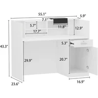 Modern Reception Desk Counter with Hutch, Adjustable Storage Cube, Lockable Drawer & 1 Door Cabinet, Office Wooden Computer Desk 2