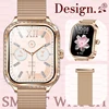 1.75-inch HD Curved Screen Fashion Smart Watch Women Golden steel Bluetooth Call Health Monitoring IP68 Waterproof Sports Watch 1
