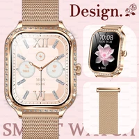 1.75-inch HD Curved Screen Fashion Smart Watch Women Golden steel Bluetooth Call Health Monitoring IP68 Waterproof Sports Watch 1