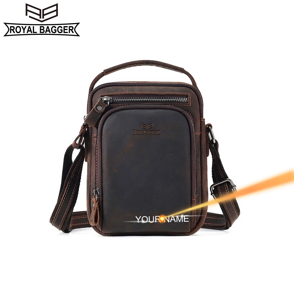 

Royal Bagger Shoulder Crossbody Bags for Men Crazy Horse Leather Business Vintage Messenger Bag Genuine Cowhide Handbag 1368
