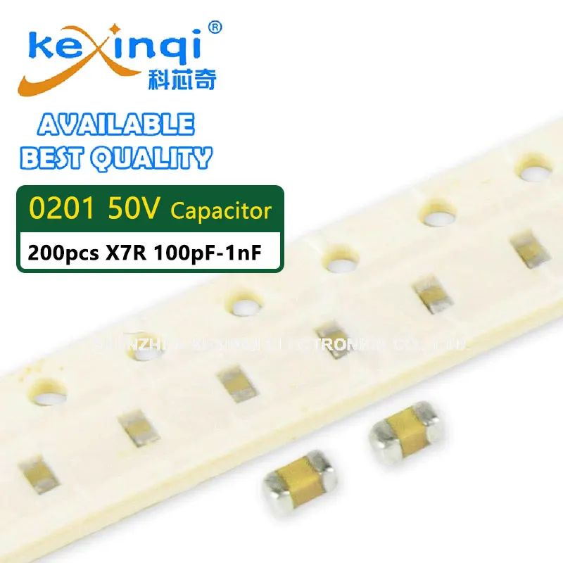 

200 шт., многослойный керамический конденсатор 0201 50 в X7R SMD поверхностного монтажа, 100pF-1nF 150pf 220pF 330pF 470pF 680pF 1.0nF