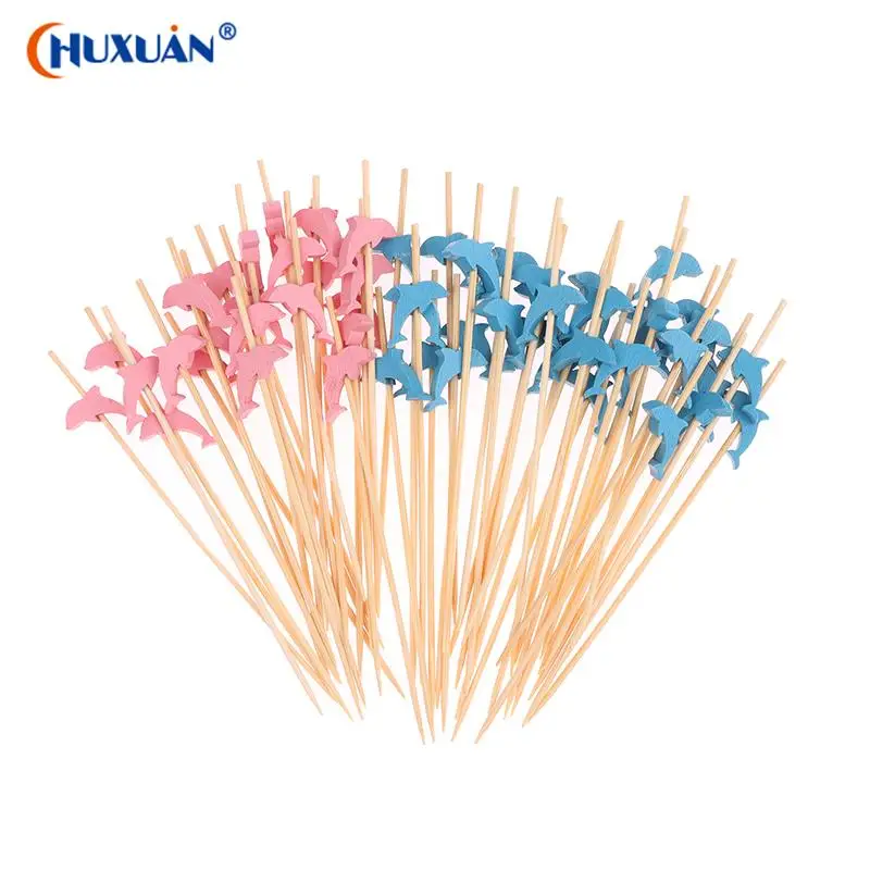 

100Pcs/set Disposable Dolphin Bamboo Picks Food Forks Fruit Cocktail Handmade Toothpicks Picnic Party Supplies Table Decoration