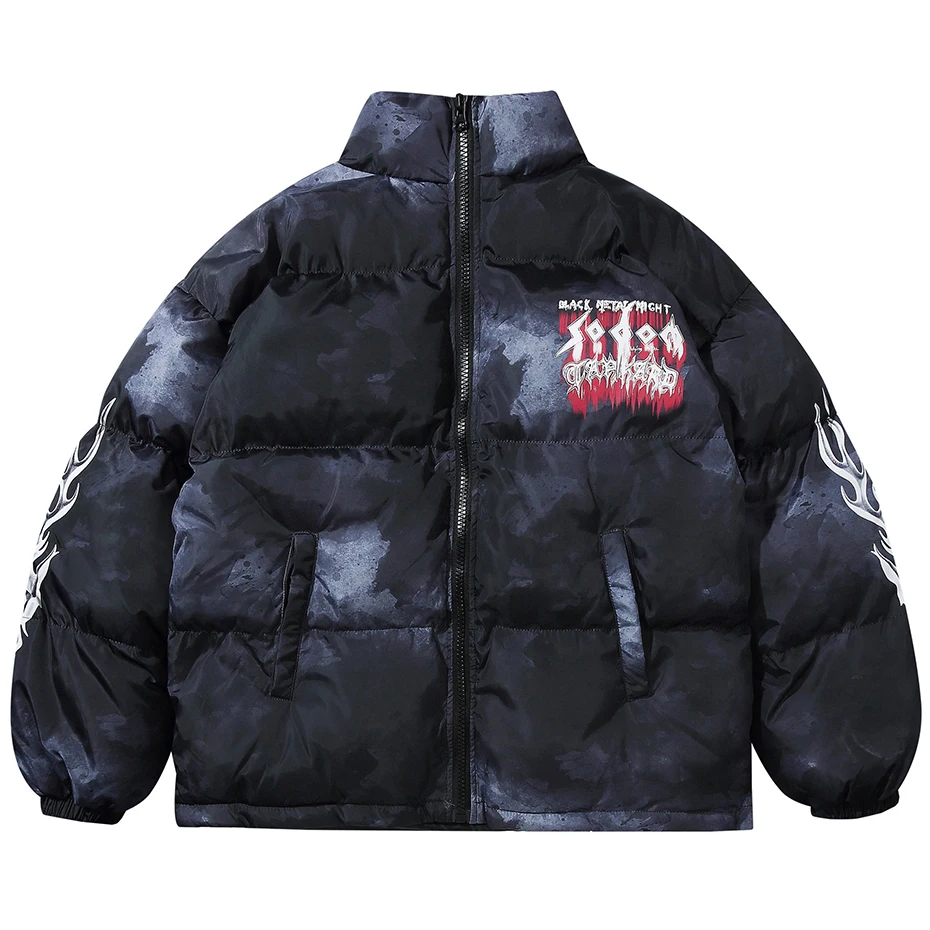 Oversized Hip Hop Parkas Padded Puffer Jacket Men Winter Warm Coat Letter Graphic Tie Dye Streetwear Jackets Y2K Parkas Coats 2