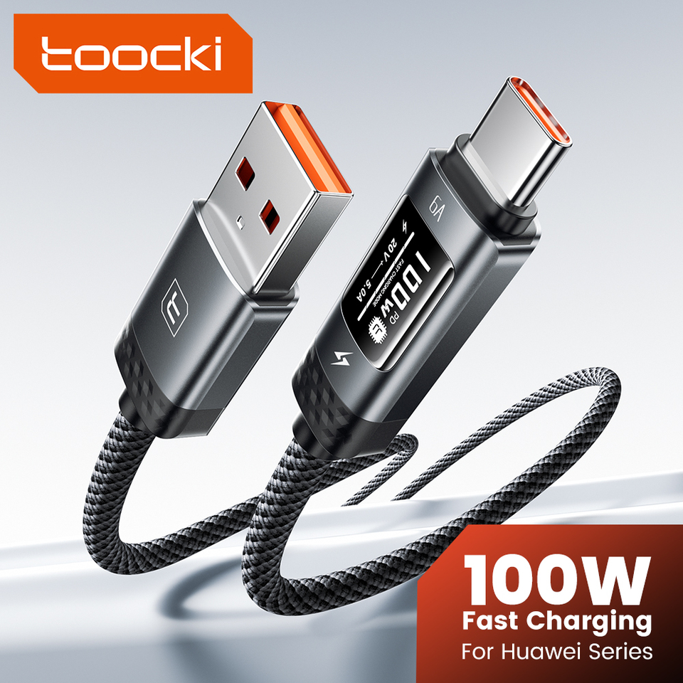 Toocki 100W USB Type C Cable 6A Fast Charging LED Display USB Type-C Cable for iPhone 17 Samsung Huawei POCO Xiaomi Data Cable