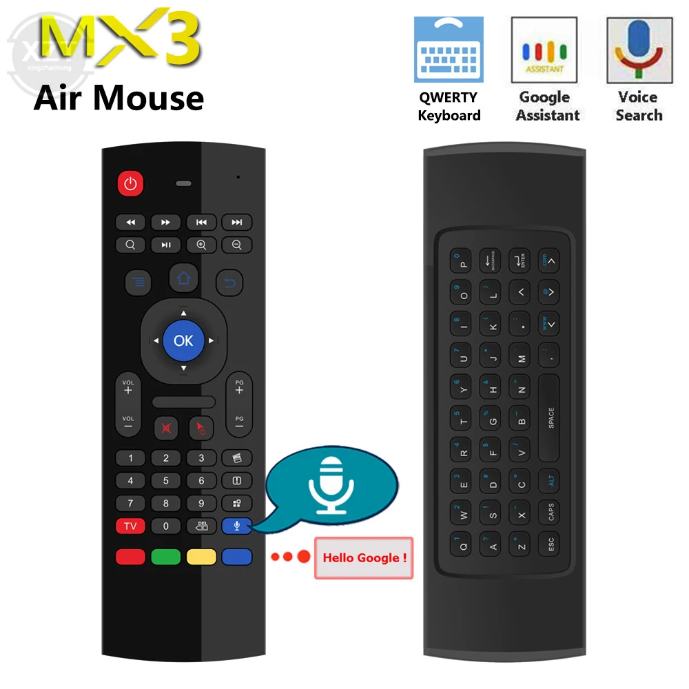 Mx3 Air Mouse T3 Smart Remote Control 2.4G Rf Wireless Keyboard Voice Assistant Per Android Smart Tv Box Mouse Fly Retroilluminato