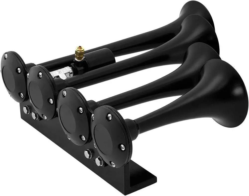 Train Horn Kit for Trucks/Car/Semi. Complete Onboard System- 200psi Air Compressor, 3 Gallon Tank, 4 Trumpets. Super