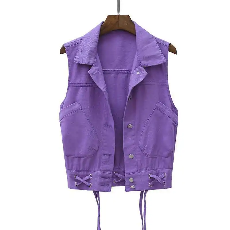 

Women's Denim Vest Straps Cropped Sleeveless Top Korean Fashion Cardigan Spring and Autumn Coat Casual Waistcoat Streetwear New