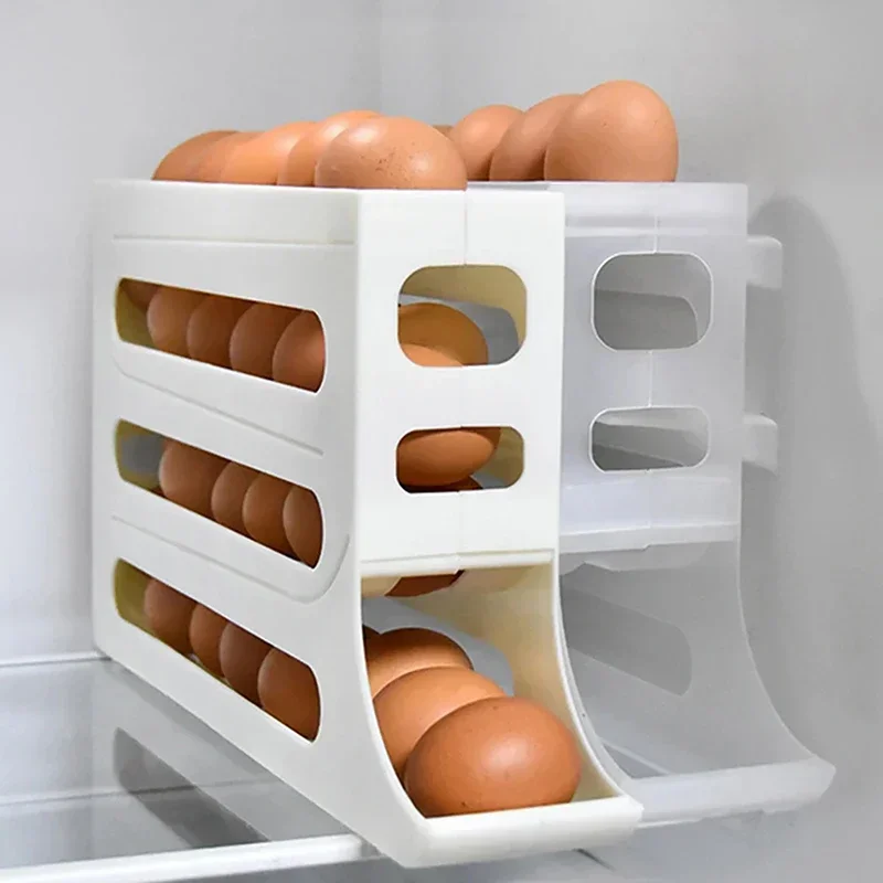 Egg Storage Box 4 Tier For Refrigerator Rolling Organizer Holder