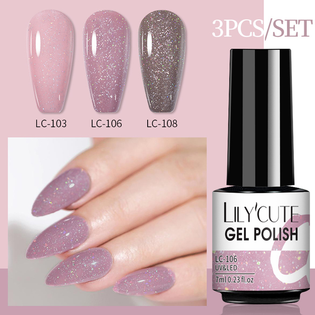 3 PCS Gel Nail Polish Set Nude Pink Glitter Sequins Matte Effect Gel Long Lasting Base Top Coat Nail Art Design Hybrid