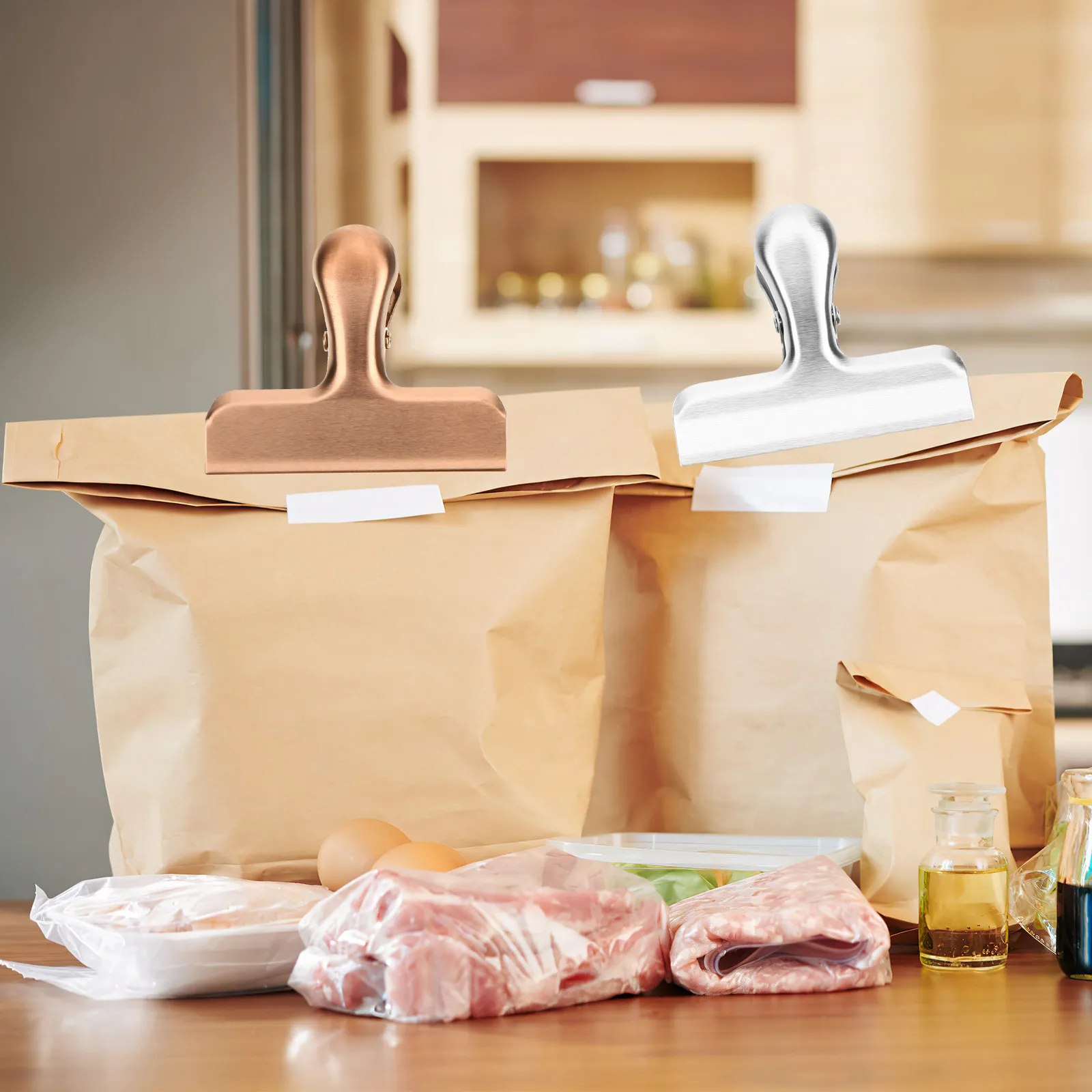 4Pcs 칩 가방 씰링 클립 스테인레스 스틸 주방 클립 다목적 스낵 파우치 클립 칩 파우치 클립 주방 용품