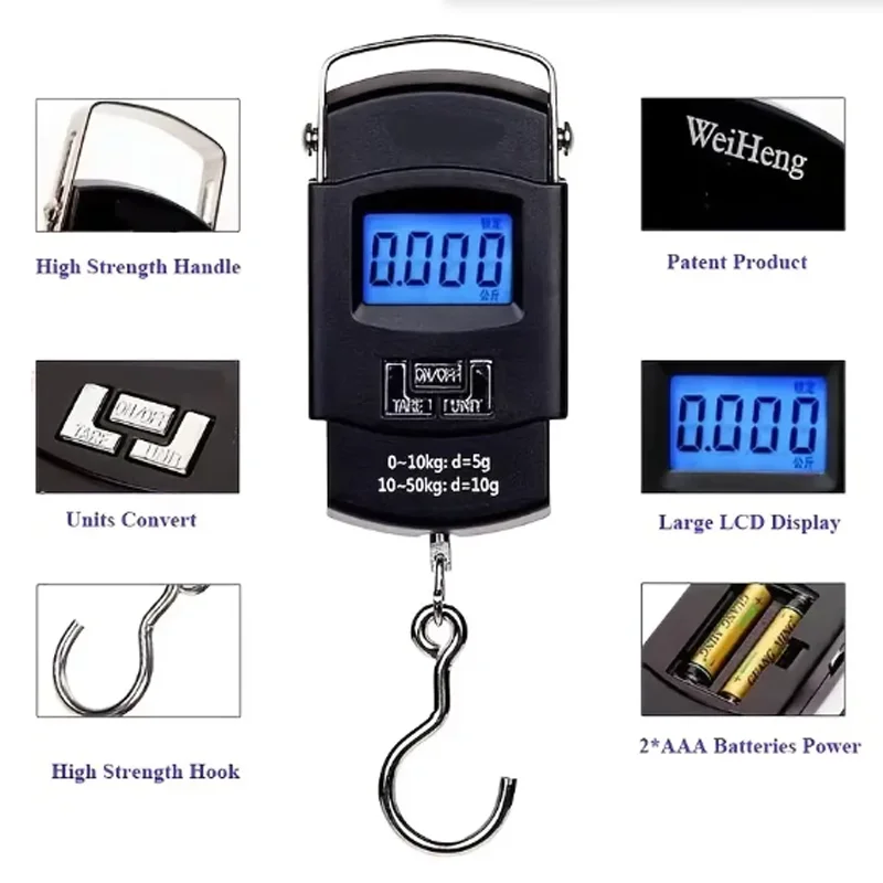 50kg/10g USB Rechargeable Digital Hanging Scale 4