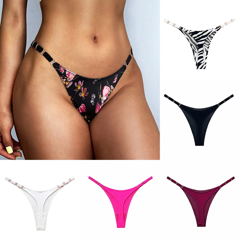 

Sexy Thong Women New Ice Silk No Trace Solid Color Zebra Leopard Seamless Fitness Underwear G String Low-waist Sports Lingerie