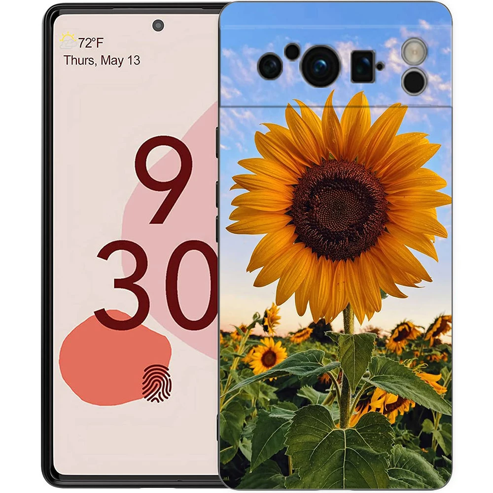 Elegant Sunflower Design Luxury Phone Case - Black Soft TPU Cover