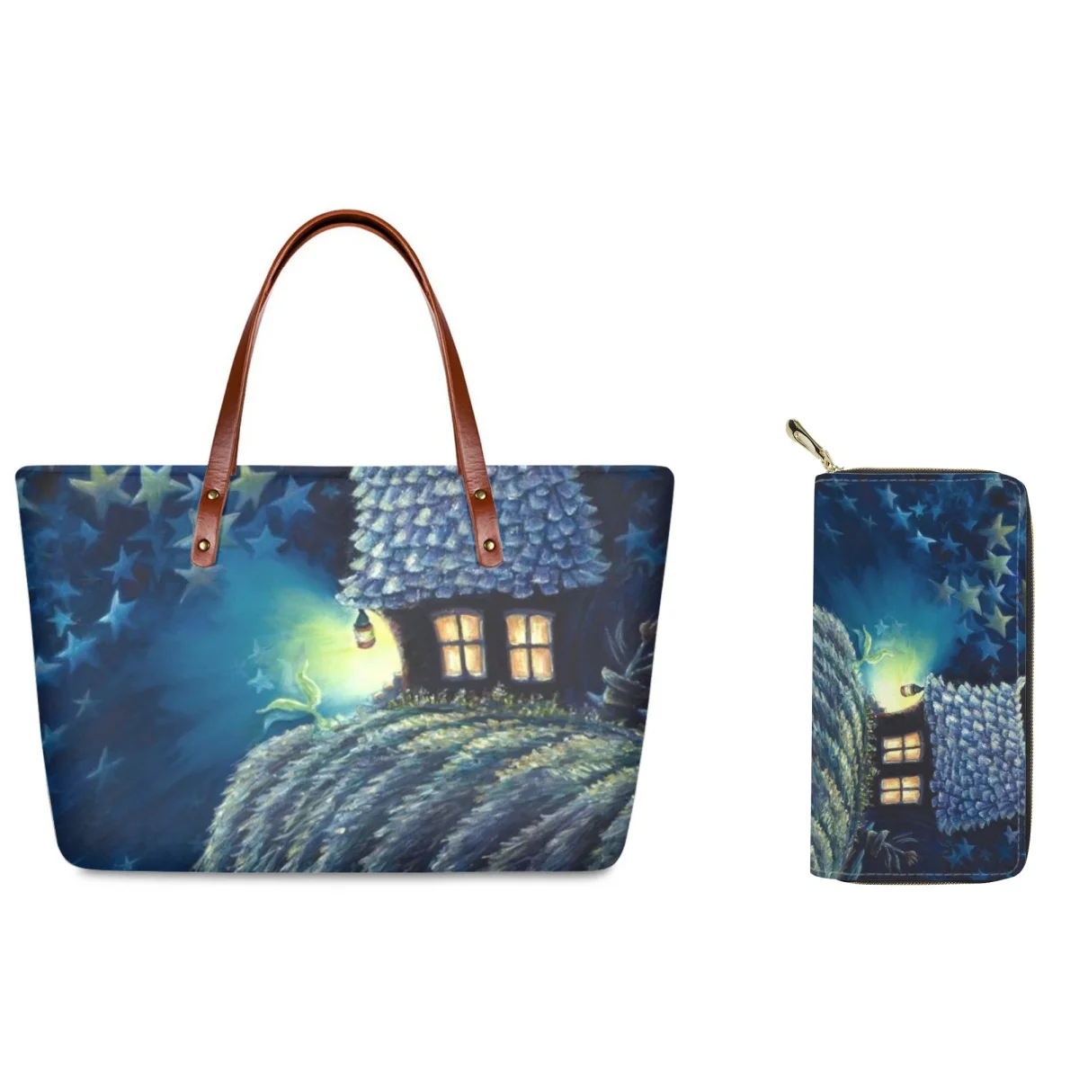 Forudesigns Moonlight Landscape Design 2 Pezzi/Set Totes Bags Luxury Large Capacity Teen Girls Handbags Shopping Bag Women