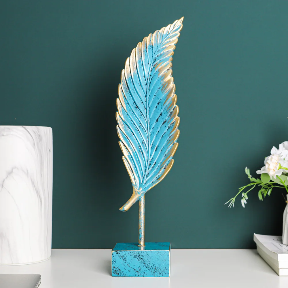 

41cm Large Vintage Blue Leaf Sculpture, Classical And Popular Style Decorations For Living Room /Study Room,Bookcase/Shelf Decor