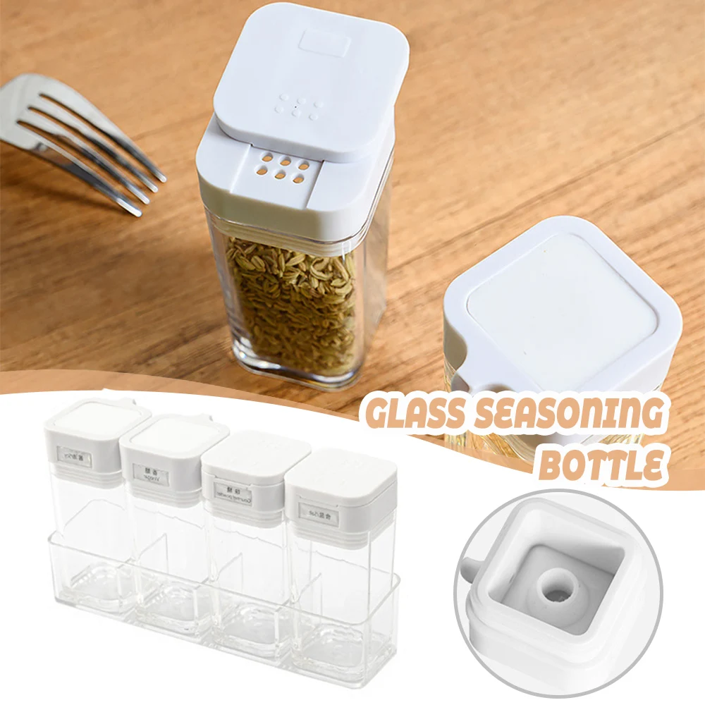 4pcs/Set Transparent Spices Jar Oil Control Bottle Seasoning Bottle Combination Kit Food Container Dispenser Kitchen Organizer