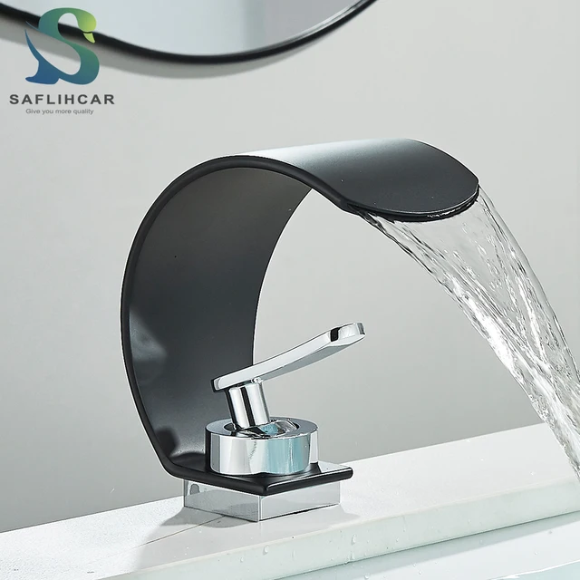 ก๊อกน้ำซิงค์ห้องน้ำสีดำด้ามจับโค้งมนเดี่ยว, ก๊อกสำหรับอ่างล้างหน้าผสมน้ำร้อนและอ่างล้างจาน 1