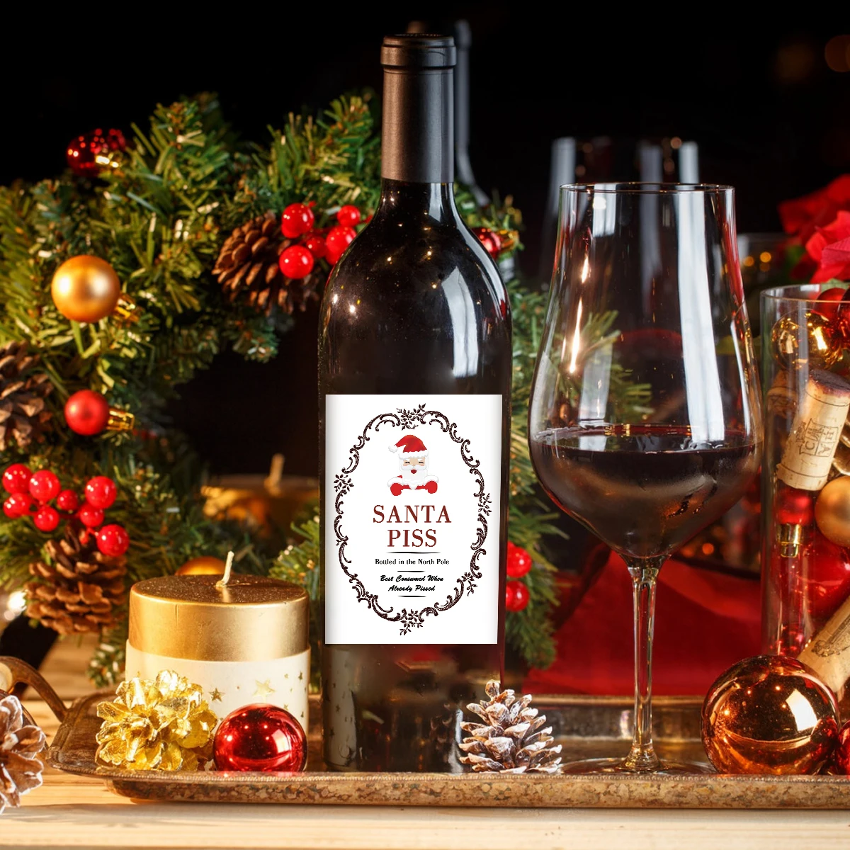 5-Pack Funny Santa Claus Christmas Wine Bottle Stickers – Self-Adhesive Holiday Wine La... - SKU SWBS1640 - UGI Packaging