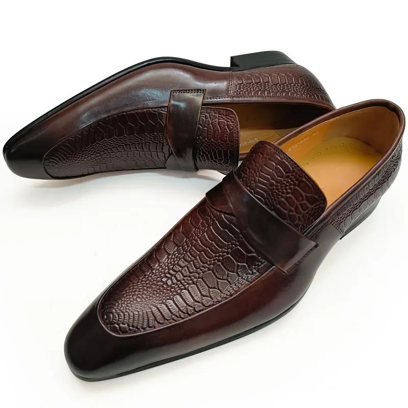 Genuine Leather Men Dress Shoes British Business Party Slip on Black Point Toe Fashion Casual Formal Suit Handmade