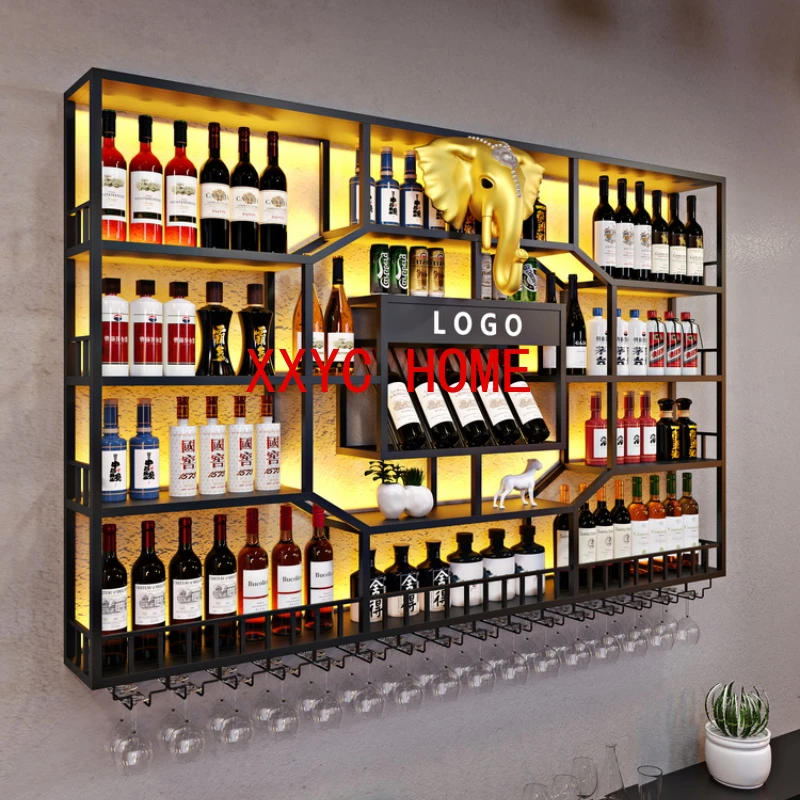 

Black Display Wine Racks Wall Mounted Hanging Commercial Wine Bar Cabinet Restaurant Home Meuble Rangement Vin Decorations