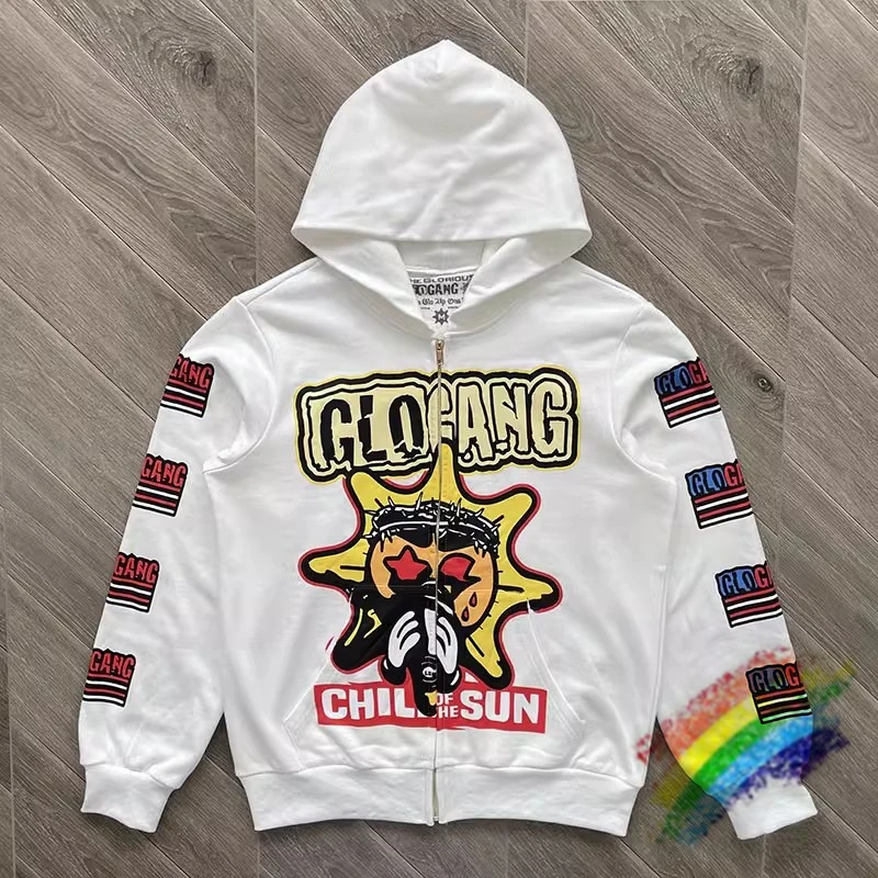 

Glo Gang Boyz мировой Кардиган Толстовка для мужчин женщин лучшее качество Винтажный белый оверсайз с капюшоном