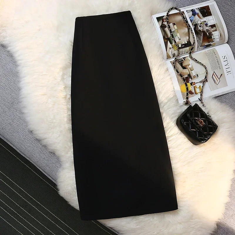 Fashion Elegant Formal Skirts Women Autumn New High Waist Drape Suit Long Brown Skirt Zipper Female 5