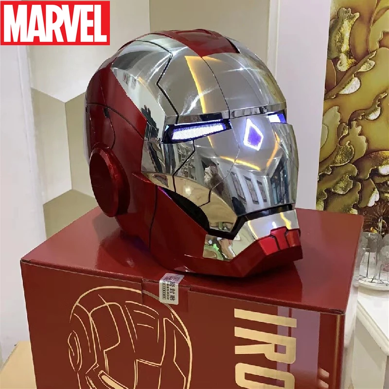 Casque Marvel Iron Man Mk5 Autoking 1/1, télécommande et commande vocale,  masque automatique Iron Man avec lumière LED, figurine pour garçons