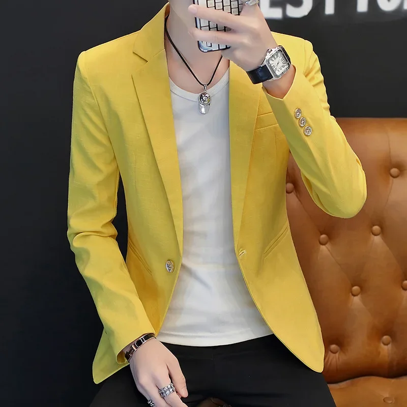 Men handsome character stealth gauze teenagers light color fashion leisure business blazer