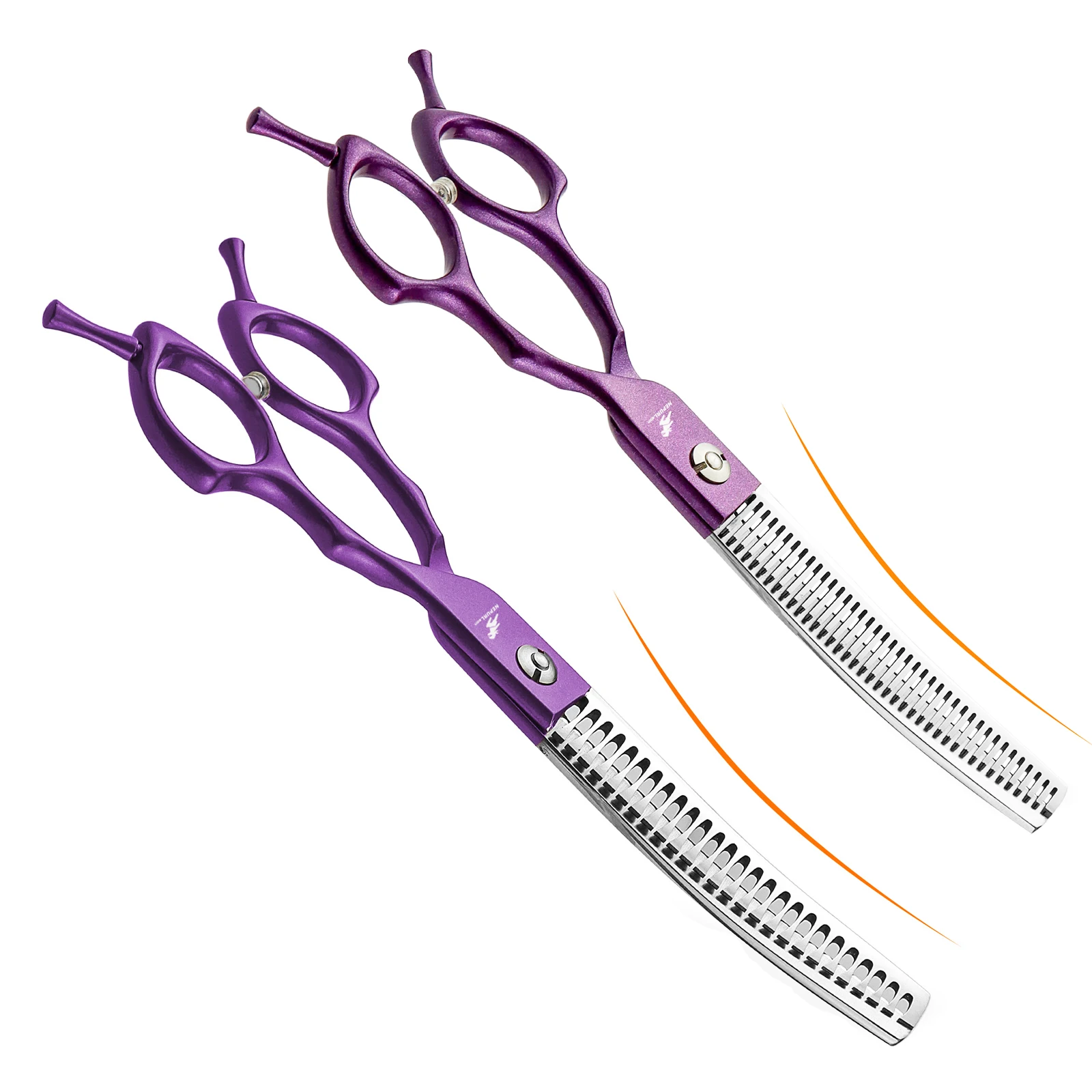 Dog Grooming Scissors Japan Stainless 6.5" Purple Pet Scissors Curved Thinning for Groomer Curved Chunker Shears