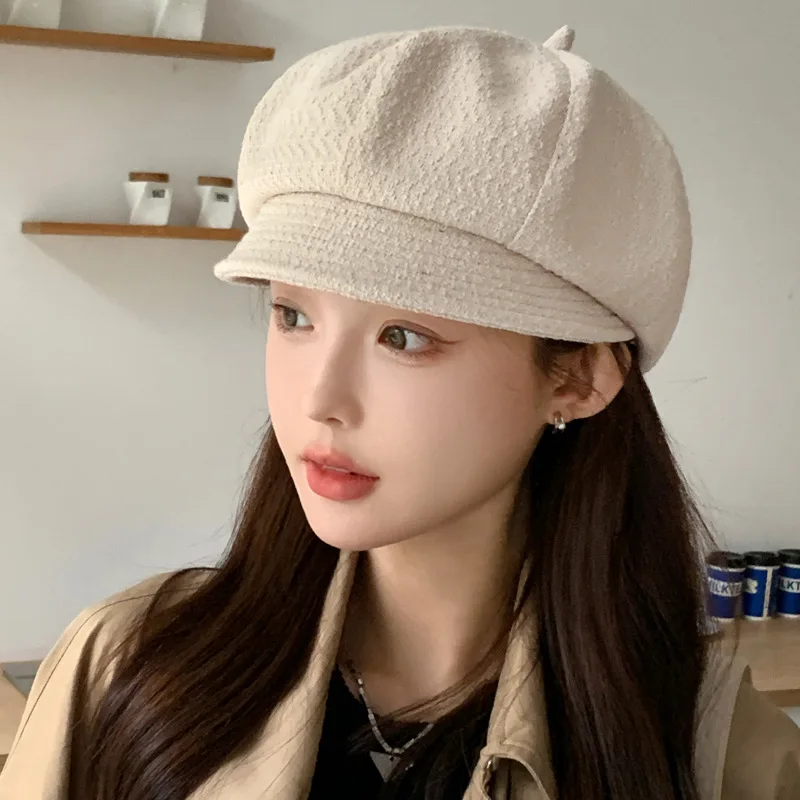 

Fashion Pumpkin Hat Autumn Winte Women Solid Color Simple Versatile Octagonal Cap Show Small stingy Beret Free Shipping Party