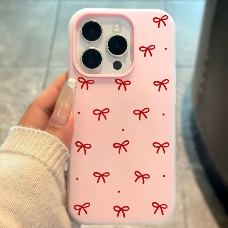 Charming Red Bow Print 2-in-1 Matte Jelly Phone Case Cover