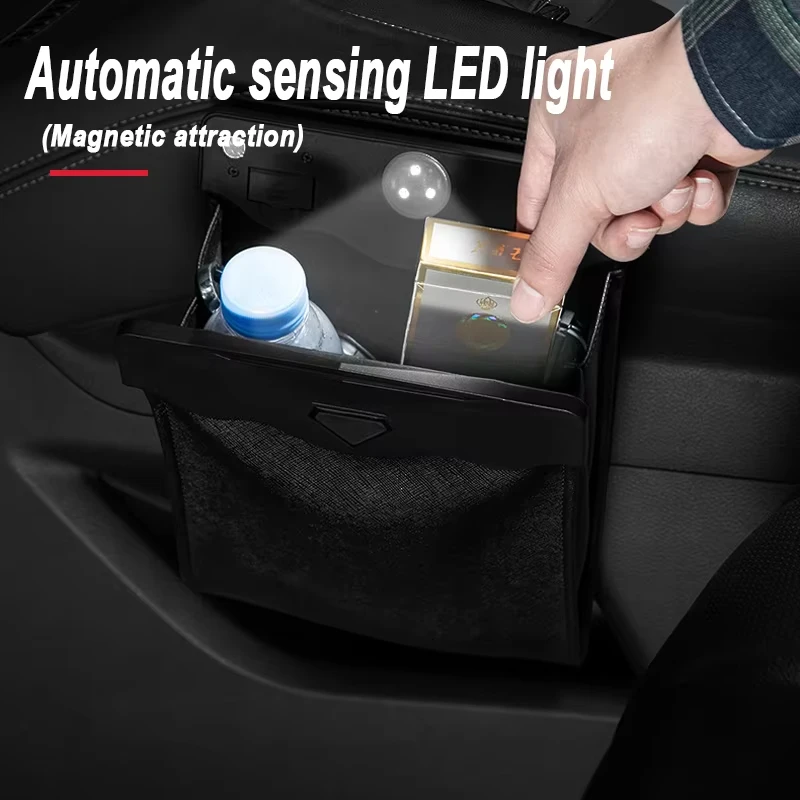 Car With LED Light hanging storage bag hidden folding Waterproof Magnetic Adsorption Organizer Moto Car Interior Accessories
