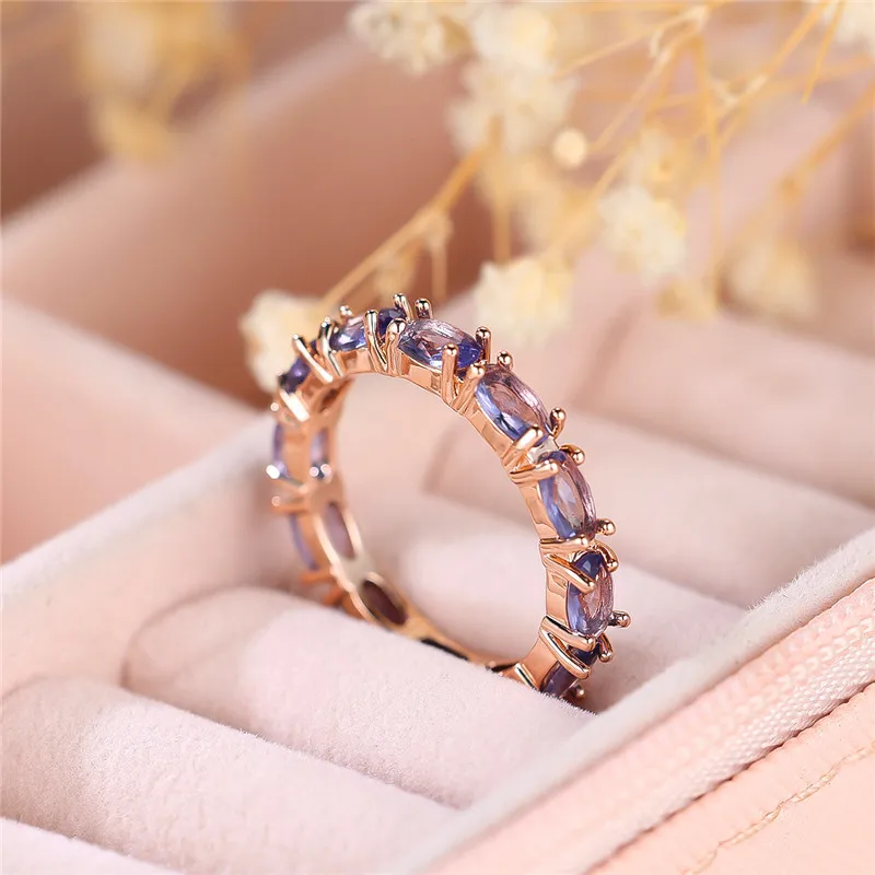 Charm Female Purple Oval Zircon Stone Engagement Ring Rose Gold Color Summer Wedding Jewelry For Women