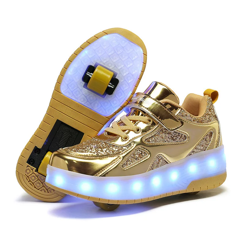 Fashion LED Children Two Wheels Shoes Breathable USB Charging Kids Roller Skates Boys & Girls & Adults Sneakers Size 27-40