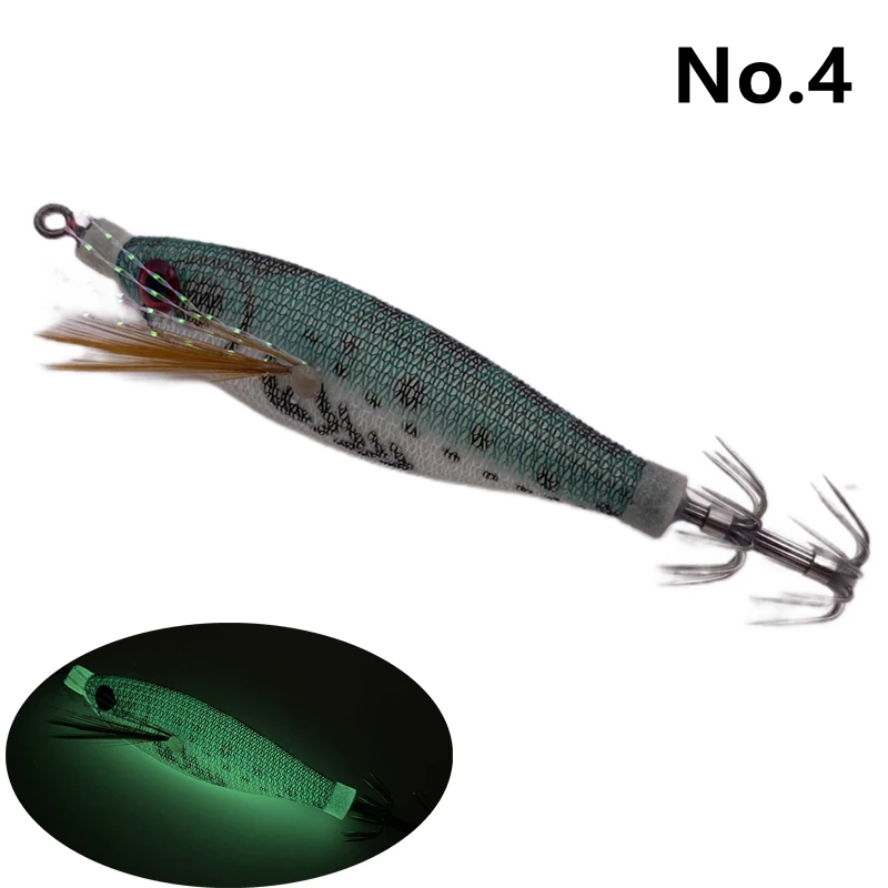 6g/80mm Luminous Wooden Shrimp Squid EGI Jigging Lure Octopus Shrimp  Floating Sutte Squid jig lure Bait Japan Hook