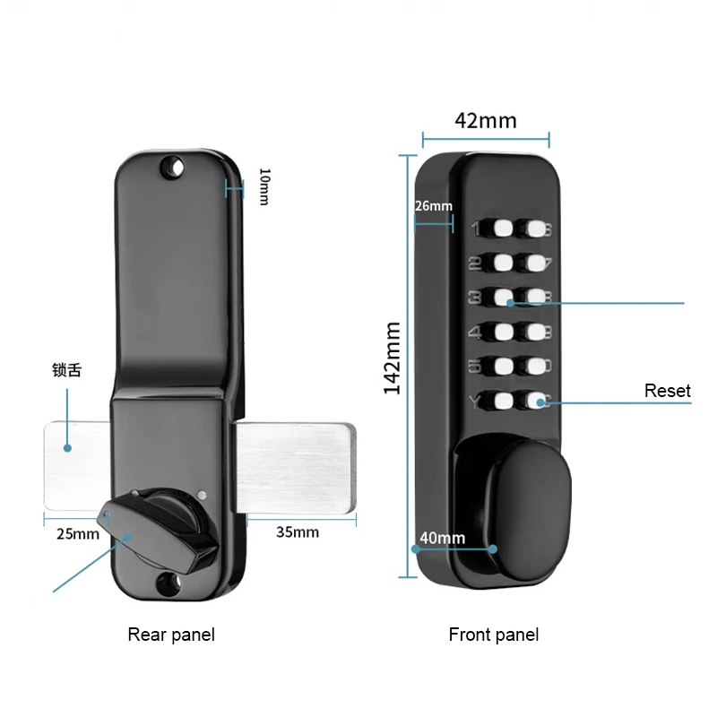 Outdoor Door Lock Waterproof Mechanical Lock Battery Free Code Lock Pushbutton Exterior Street Gate Lock