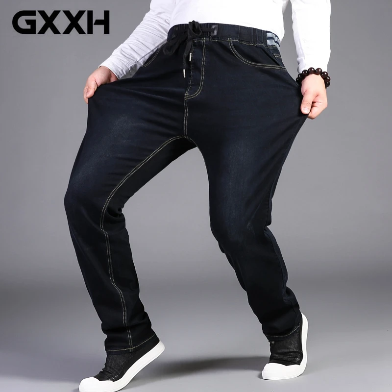 Pantalones vaqueros elásticos de cintura alta para Vaqueros rectos con cordón de diseño, informales, 7XL 8XL talla grande, talla Extra grande 32 50|mens stretch jeans|designer jeans menjeans design men - AliExpress