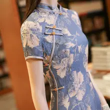 

Cheongsam Dress Women's Plus Size qipao 2022 Summer Cotton Blend Prints Short Sleeve Chinese Style Slim Fit Qipao Dresses Woman