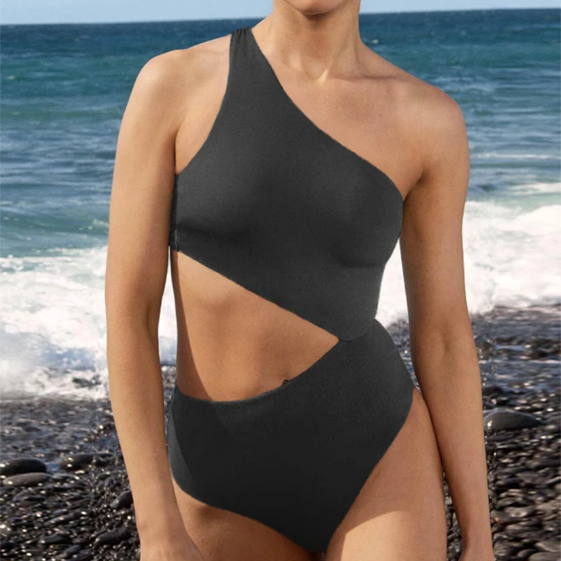 

Sloping Shoulder Monokini Beachwear Cut Out Bathing Suit One Piece Swimwear 2023 Woman Sexy Women's Swimsuit Solid Bodysuit