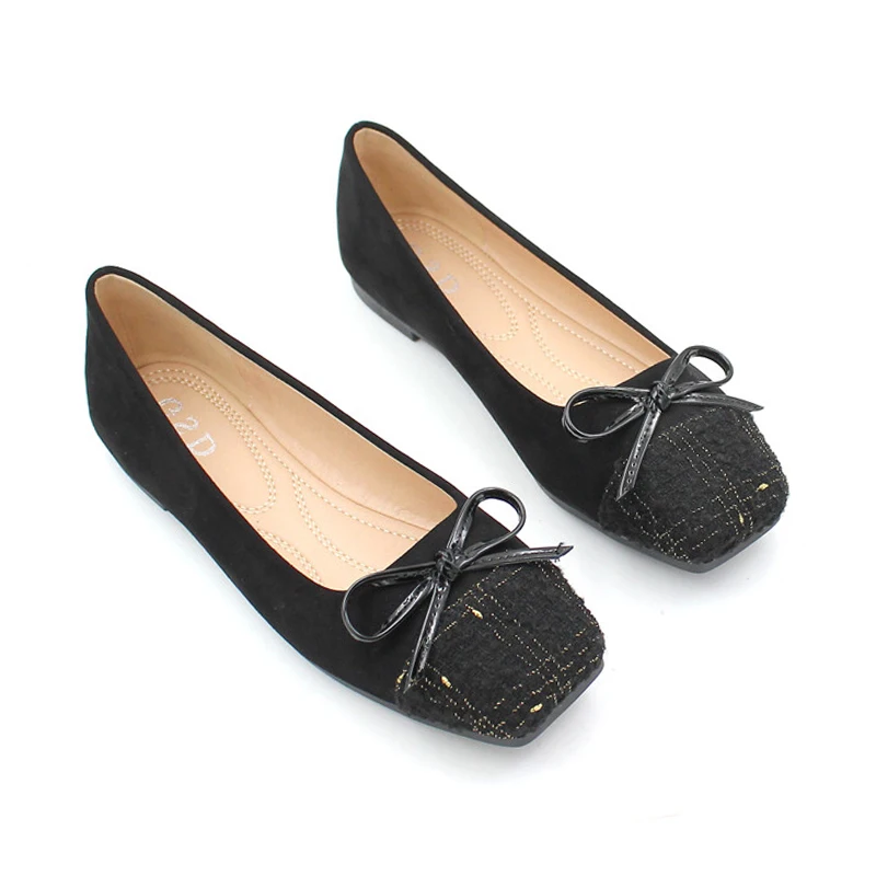 Flat Shoes for Women Spring Autumn New Korean Version Square Toe Flat Heels Black Comfortable Soft Sole Large Size 44 45 46 5