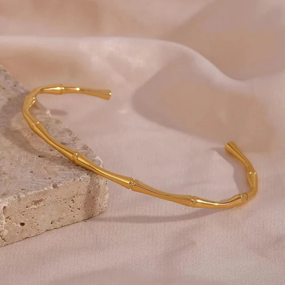 Bangle Bracelet Minimalist Bamboo Joint Cuff Purple Gold/Silver Color Personality Simple Jewelry For Women