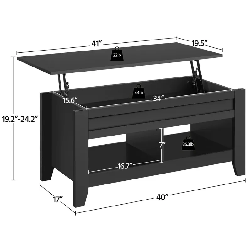 41" Lift Top Coffee Table with 2 Storage Compartments for Living Room, 5