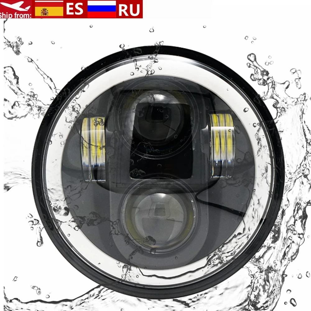 Motorcycle 5.75 LED Headlight 5 3/4 Inch White Amber Halo For Sportster