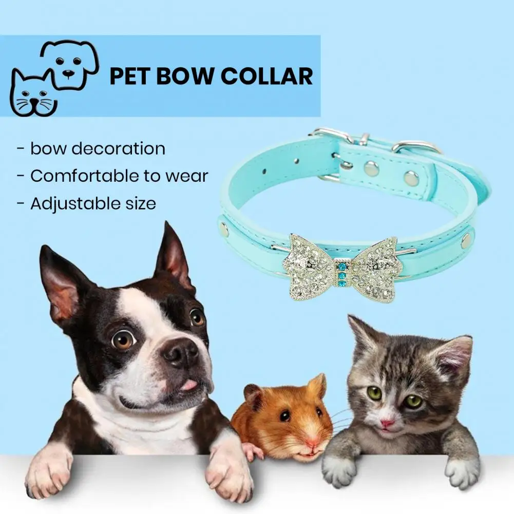 

Bow Decorated Pet Collar Sparkling Rhinestone Bowknot Pet Collar with Adjustable Metal Buckle Fashionable Cat Small Dog Collar