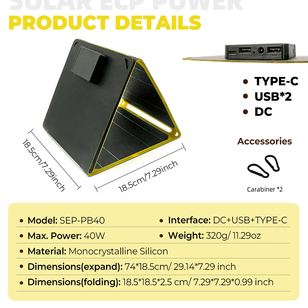 40W Foldable Solar Panel Dual USB + DC Solar Cell Portable Folding Waterproof Charger Outdoor Mobile Power Bank Charger solar charger